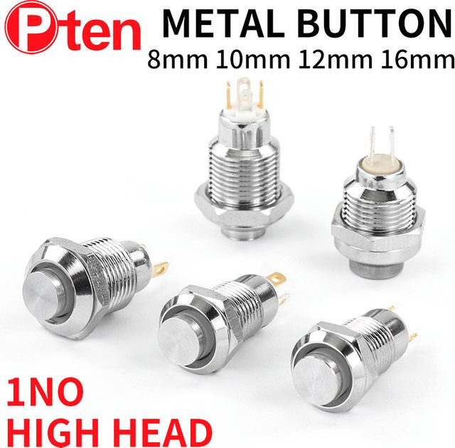 Pten Wasserdichter Metall-Drucktastenschalter mit LED-Licht, Messing vernickelt, Farbe: Silber/Rot, Durchmesser: 8 mm - Bild 1