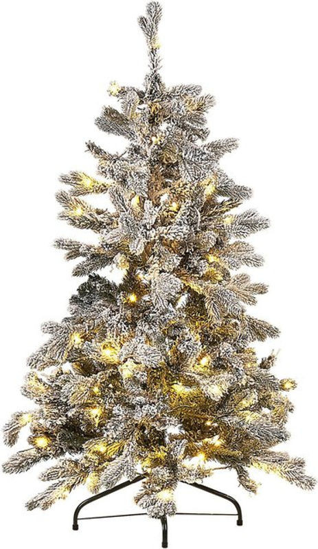 BELIANI Künstlicher Weihnachtsbaum in Weiß und Grün, Schneebedeckt mit LED-Beleuchtung, Höhe: 120 cm - Bild 1
