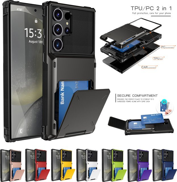 Stoßfeste Brieftaschen-Handyhülle mit Kartenfächern für Samsung Galaxy S26 S25 S24 S23 S22 S21 S20 S10 Note 20 10 FE Ultra Edge Plus in Schwarz - Bild 1