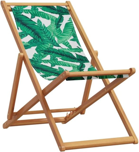 vidaXL Strandstuhl klappbar aus Eukalyptus-Massivholz mit grünem Blattmuster für Garten und Balkon - Bild 1