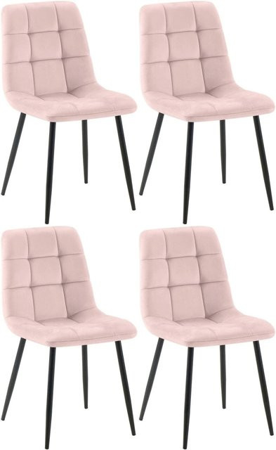 4er Set Esszimmerstühle DELUKE FIGAD aus Samt in Pink mit Steppmuster, B/T/H: 45 x 55 x 84 cm - Bild 1