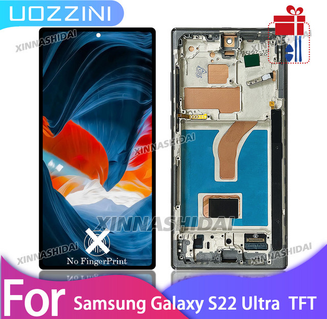 Samsung Galaxy S22 Ultra LCD Display Touchscreen Digitizer Montage mit Rahmen in Schwarz oder Lila - Bild 1