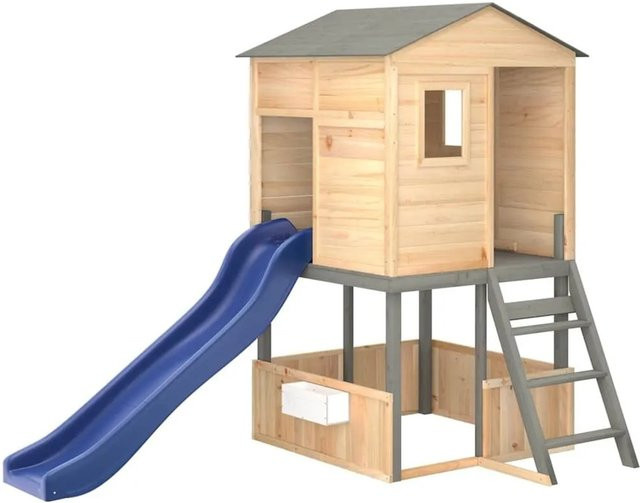 vidaXL Spielturm aus Massivholz in Dunkelgrau, Blau und Mehrfarbig - Bild 1