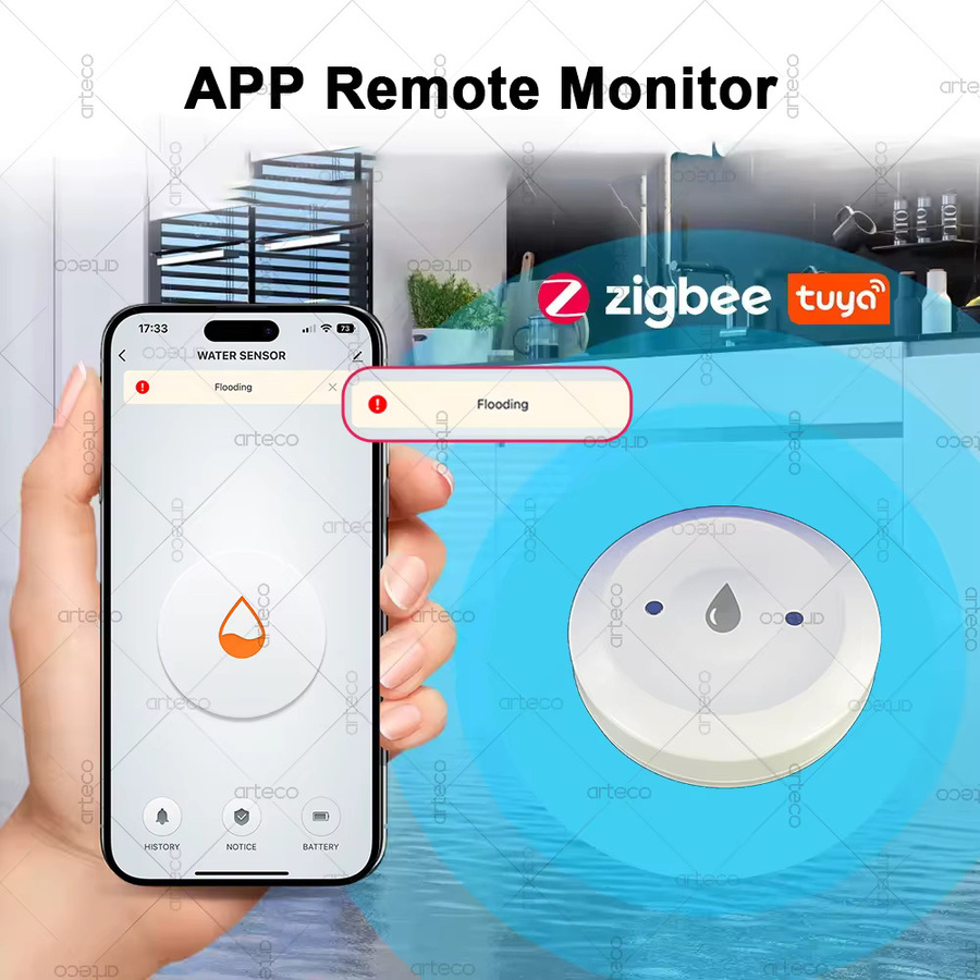 Tuya Smart Zigbee Wasser Sensor in Weiß zur Leckage-Erkennung mit App-Fernüberwachung und Gateway-Unterstützung - Bild 2