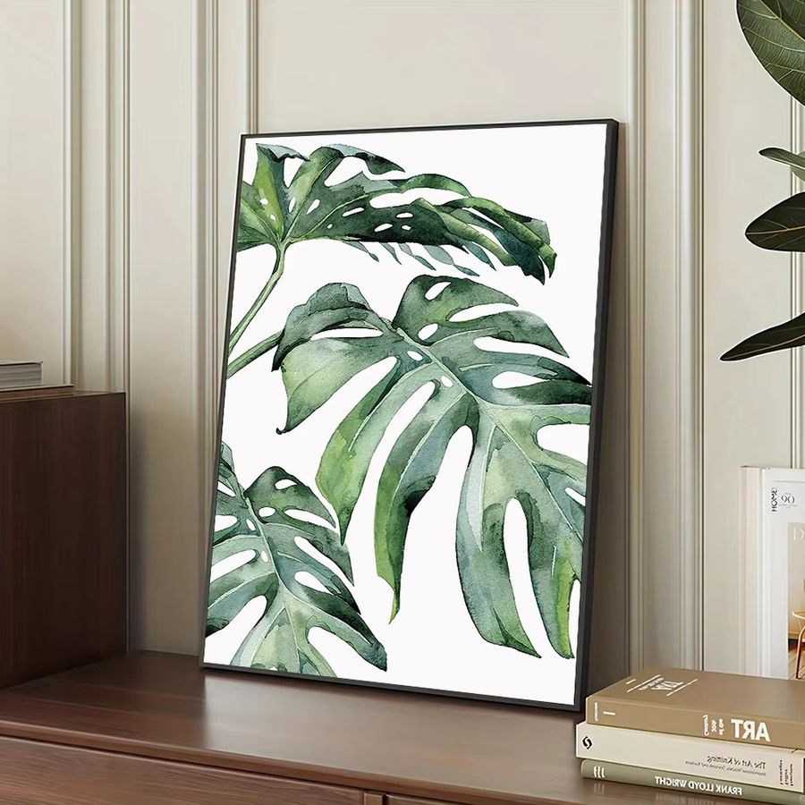Potdemiel Nordic Wandkunst Leinwand mit botanischen Motiven Monstera Farn und Bananenblatt in Grün - Bild 2