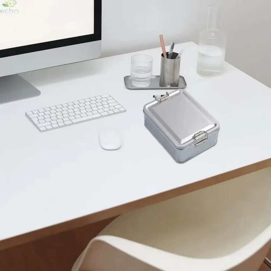 Hochwertige rechteckige Metall-Aufbewahrungsbox aus Eisen in Silber mit Deckel und Clip-Verschluss - Bild 2