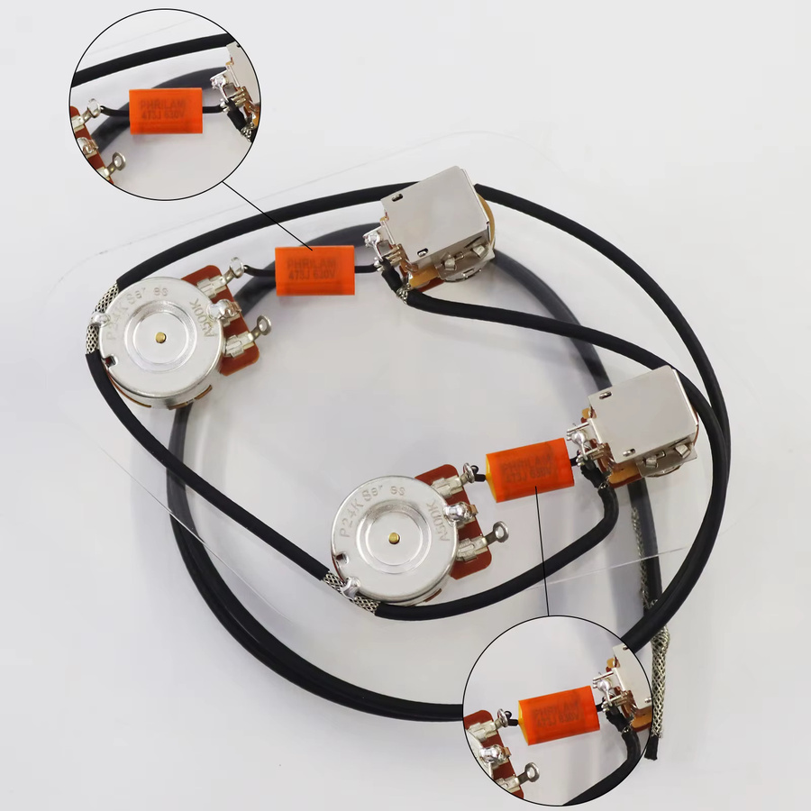 Phrilam Kabelset für E-Gitarren im LP-Stil mit 2T2V Push-Pull-Potentiometern und unabhängigem Schalter, Multicolor - Bild 2