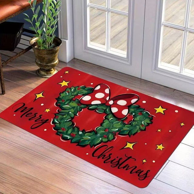 VIKAMA Weihnachts-Bodenmatte aus Kristallsamt in Rot, saugfähige und schnell trocknende Eingangstür-Matte für Badezimmer und Heimdekoration, B/T: 60 x 40 cm - Bild 1