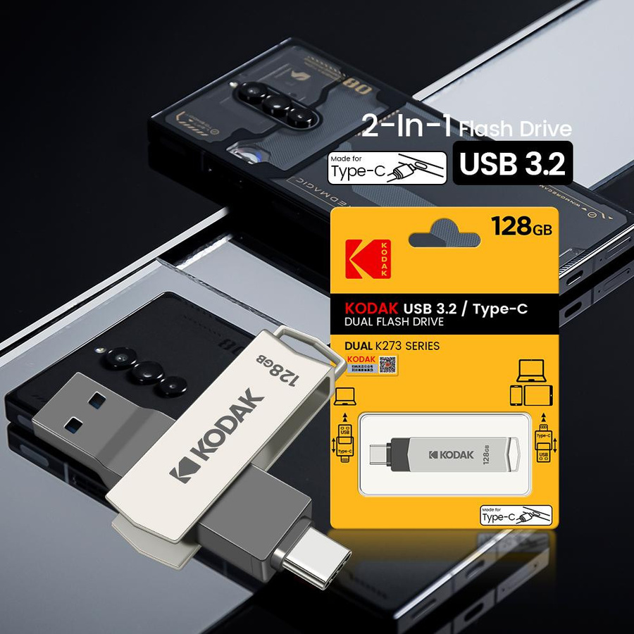 Kodak K273 USB-C OTG USB 3.2 Flash-Laufwerk aus Metall in Silber mit 32 GB - Bild 2