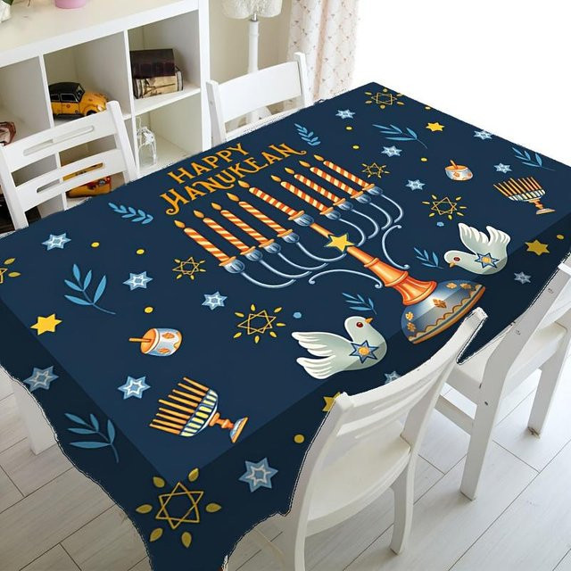 Wasserdichte rechteckige Tischdecke von JMG Household Supplies für jüdische Feiertage und Partys, Blau, B/T/H: 160 x 100 cm - Bild 1