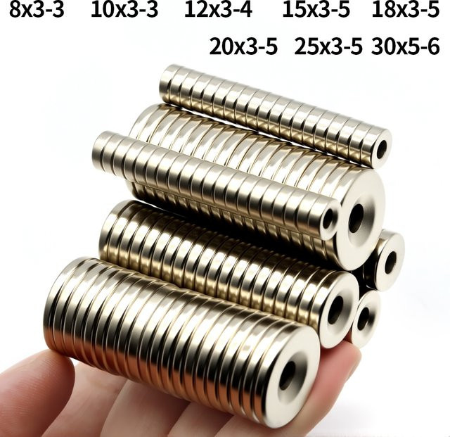 imans Kühlschrankmagnete mit Löchern für Heimwerker, Büro und Werkstatt, Farbe: Silber, Maße: 10 x 3–3 mm, 12 x 3–4 mm, 20 x 3–5 mm - Bild 1