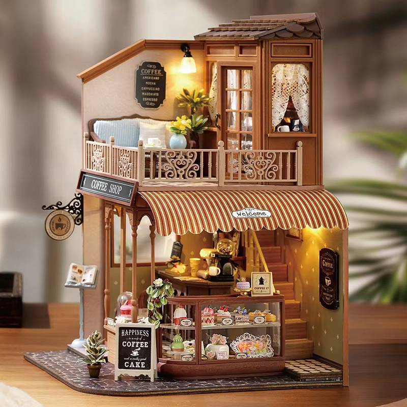 zuuton Miniatur-Puppenhaus-Set, 3D-Puzzle, aus Holz, mit LED-Licht - Bild 3
