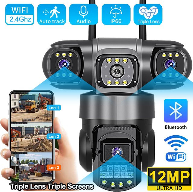 NUOYING V380 Pro WLAN IP-Kamera für Außenbereich mit 12MP 6K Dreifach-Objektiven und Dreifach-Bildschirmen, Wasserdichte CCTV-Sicherheitskamera mit Nachtsicht - Bild 1