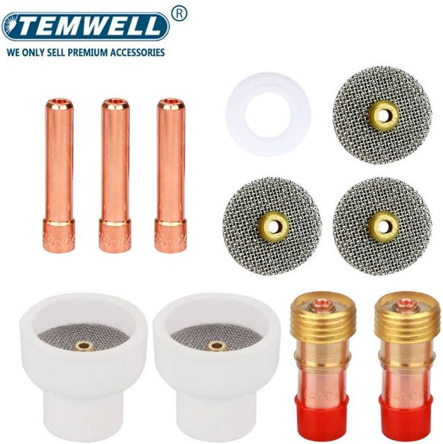 TEMWELL 11-teiliges WIG-Schweißset mit weißen Keramikdüsen aus Aluminiumoxid für WP17, WP18, WP20, WP26, inklusive Stubby-Spannzangen, Gehäuse und Gaslinsen - Bild 1