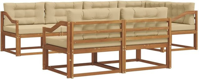 vidaXL Outdoor-Sofagarnitur aus Akazienholz mit Kissen, 7-teilig, Natur und Beige - Bild 1