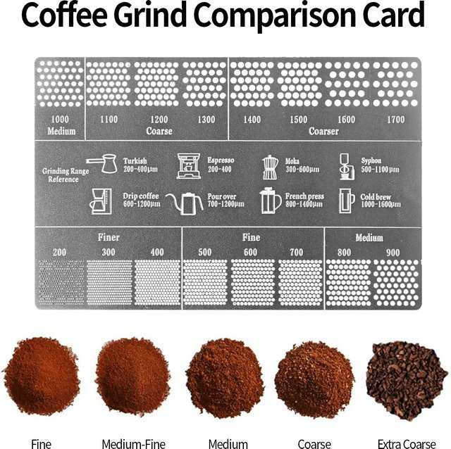 OANKR Kaffeemahl-Referenzkarte aus Edelstahl in Silber, Messstab für professionelles Kaffee-Zubehör mit 200-1700µm - Bild 1