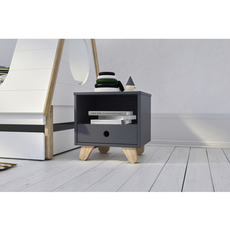 Möbilia Nachttisch aus MDF und Kiefernholz in Grau und Natur, modern und matt - Bild 2
