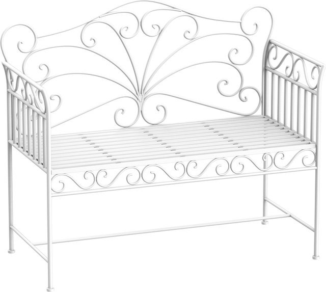 Outsunny Gartenbank 2-Sitzer aus Metall mit Ornament-Rückenlehne in Weiß - Bild 1