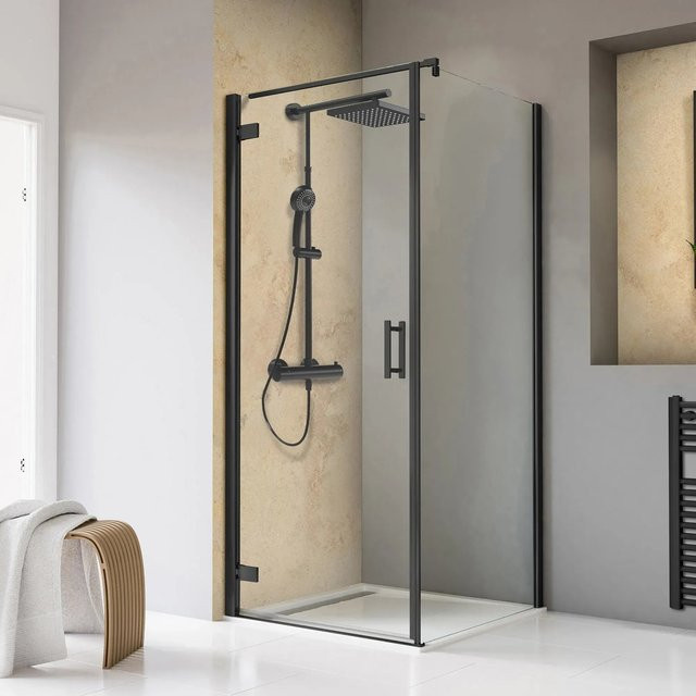 Schulte Duschkabine TouraPlus Drehtür mit Seitenwand, Mattschwarz, Transparent, H x B x T: 200 x 80 x 80 cm - Bild 1