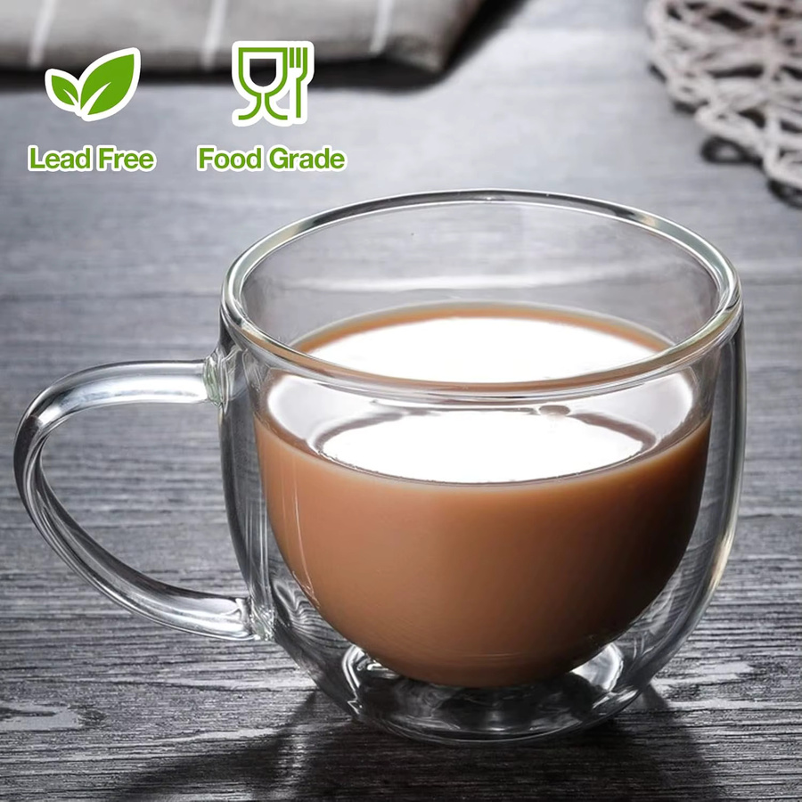 2er Set DHDH doppelwandige Kaffeetassen aus Borosilikatglas in Transparent, 250 ml pro Tasse - Bild 3