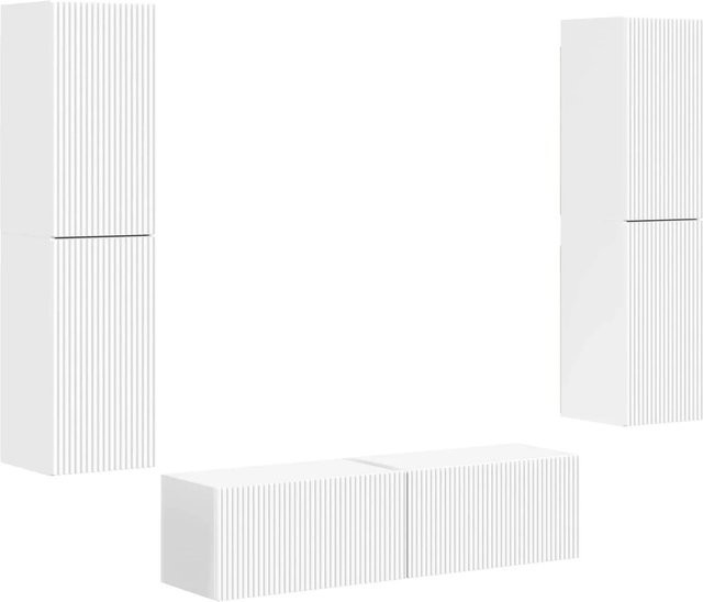 vidaXL TV-Schrankset aus Holzwerkstoff in Weiß mit LED-Beleuchtung und Schiebetüren für Wohnzimmer, Büro oder Schlafzimmer - Bild 1