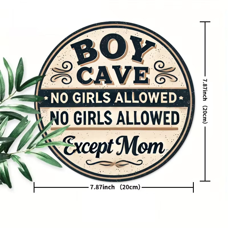 Rundes Vintage-Blechschild Potdemiel Boys Cave Girls Not Allowed Except Mom in Mehrfarbig - Bild 3
