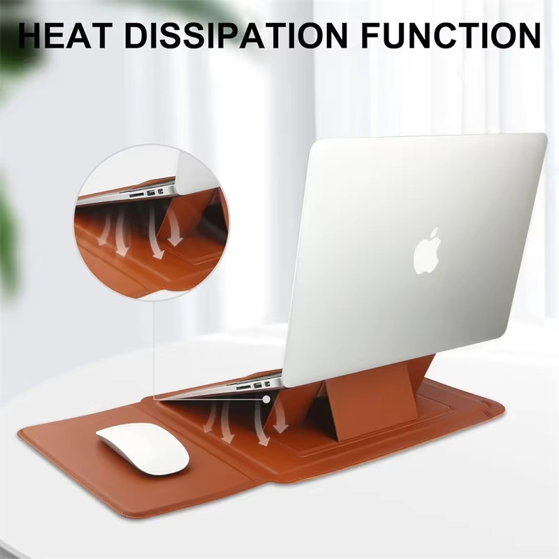 NMEGOU Tragbare Leder-Laptop-Hülle mit verstellbarem Ständer für MacBook Air und MacBook Pro (12 bis 16 Zoll) in Schwarz oder Braun - Bild 2