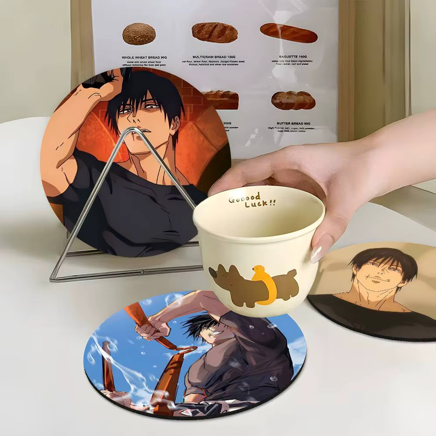 Holzuntersetzer TOJI F-FUSHIGURO mit Farbdruck, runde Tassenunterlage für Heim und Schreibtisch, Mehrfarbig - Bild 6