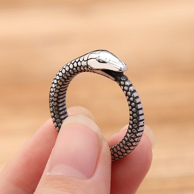 owlucky Ouroboros Ring, Edelstahl, Silber, Vintage, Unisex - Bild 1