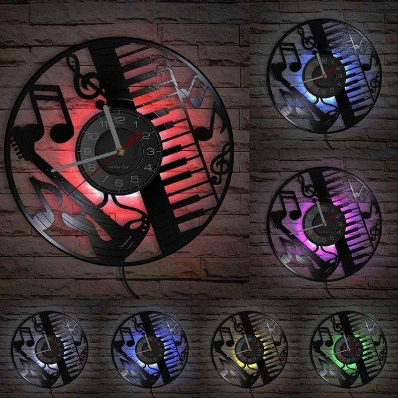 A Family Of Home Textiles Vintage Wanduhr im Vinyl-Design mit Violinschlüssel, mehrfarbig, Durchmesser: 30 cm - Bild 1