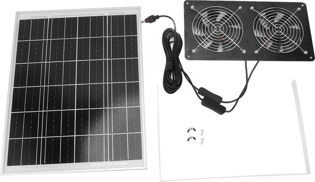 Aimo Solar-Doppellüfter-Kit 30W in Schwarz mit Hartglaslaminat und Aluminiumlegierungsrahmen, IP65 wasserdicht - Bild 1