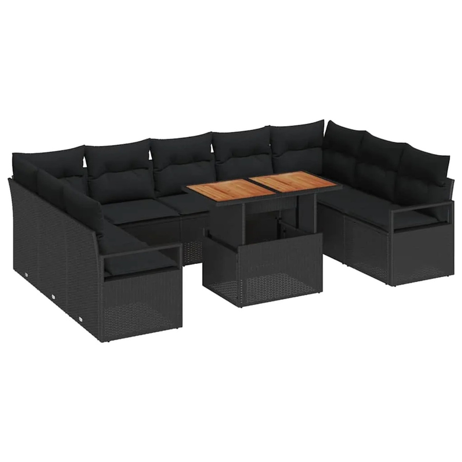 vidaXL 10-tlg. Garten-Sofa-Set in L-Form aus Polyrattan und Stahl mit integriertem Stauraum und Polstern, Schwarz - Bild 2