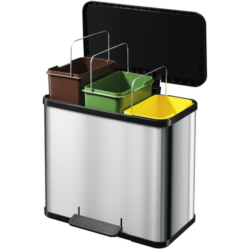 Hailo Öko trio plus L Tretabfalltrenner aus Edelstahl und Kunststoff in Silber, 3 x 9 l, B: 47,0 cm, H: 43,0 cm, T: 34,0 cm - Bild 4