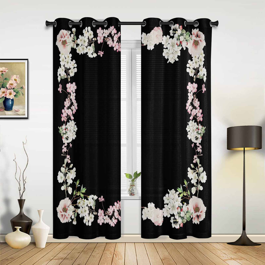 Binchi Retro Blumen Fenstervorhang für Wohnzimmer und Schlafzimmer, semi-transparent, Breite: 135 cm, Höhe: 60 cm - Bild 2