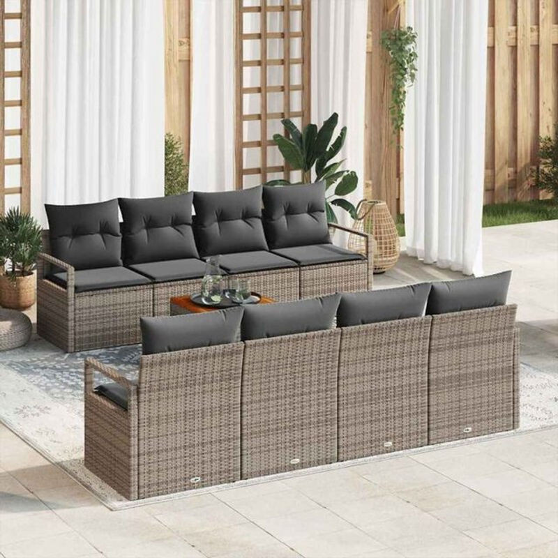 Vidaxl Garten-Sofa-Set aus Poly-Rattan mit 9 Kissen in Grau, modernes Design - Bild 1