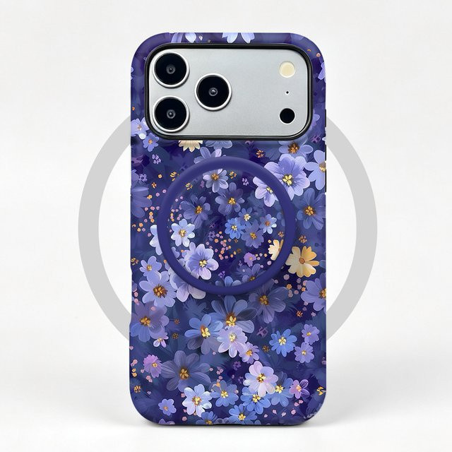 Magnetische Handyhülle mit Blumenmuster und 2-in-1 Folie für iPhone, Farbe: Lila - Bild 1