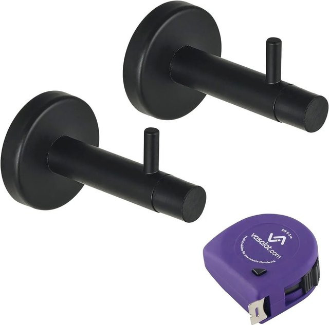 vasalat Set Türstopper Wand mit Dämpfer und Haken aus Stahl in Schwarz Matt, Durchmesser: 14 mm, Länge: 82 mm - Bild 1