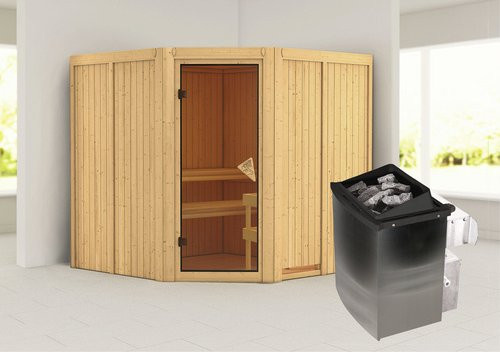 Karibu Sauna Vöru aus Fichtenholz in Beige inklusive 9 kW Saunaofen mit integrierter Steuerung für 4 Personen, B/T/H: 196 x 198 x 196 cm - Bild 1