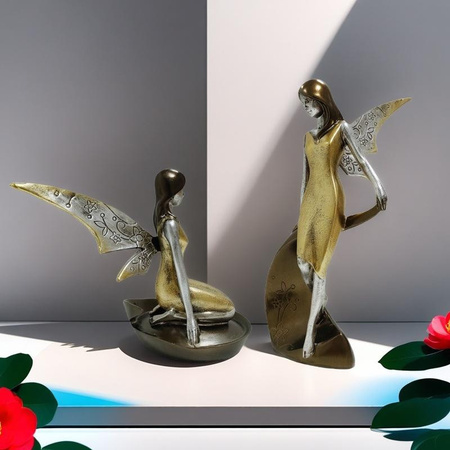 Blumenfee Mädchen Ornament aus Harz in Gold von Yiran Furniture zur Dekoration für Wohnzimmer und Schreibtisch