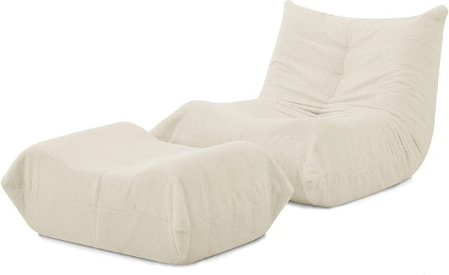 PXloue Stoffsofa Sitzsack mit Rückenlehne und Fußhocker aus Teddyfell in Beige - Bild 1