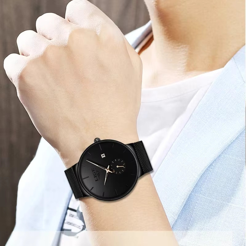 LIGE Chronograph, Edelstahl, Schwarz, Herren - Bild 4