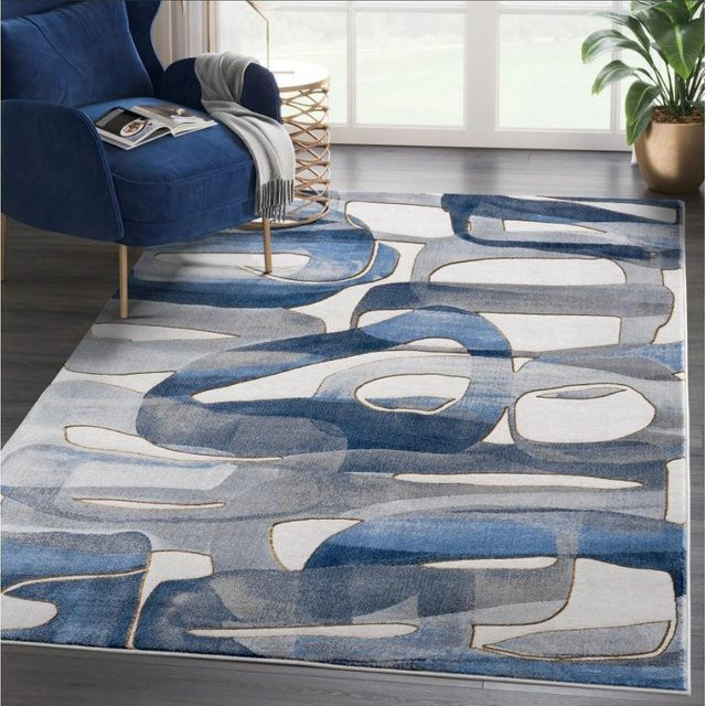 Lodestar Teppich in Blau mit abstraktem geometrischem Design, weich und schmutzabweisend, B/L: 80 x 120 cm - Bild 1