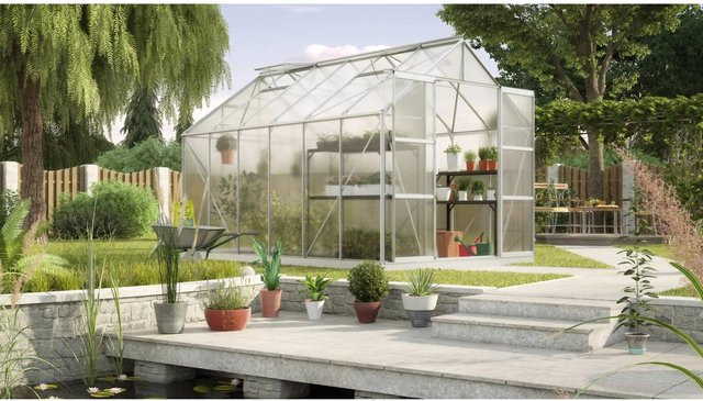 Gewächshaus Vitavia Uranus 9900 aus Aluminium mit 6 mm Polycarbonat Hohlkammerplatten, Fundament, Dachfenster und Regenrinnen, Farbe: Aluminium Eloxiert/Transparent - Bild 1