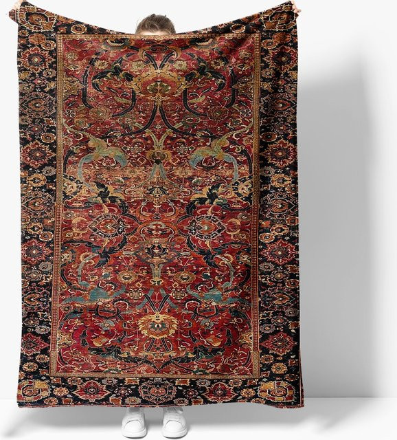 Luxuriöse Samt-Überwurfdecke im marokkanischen Stil mit persischem Kelim-Ornament, flauschige Dekodecke in Multicolour - Bild 1