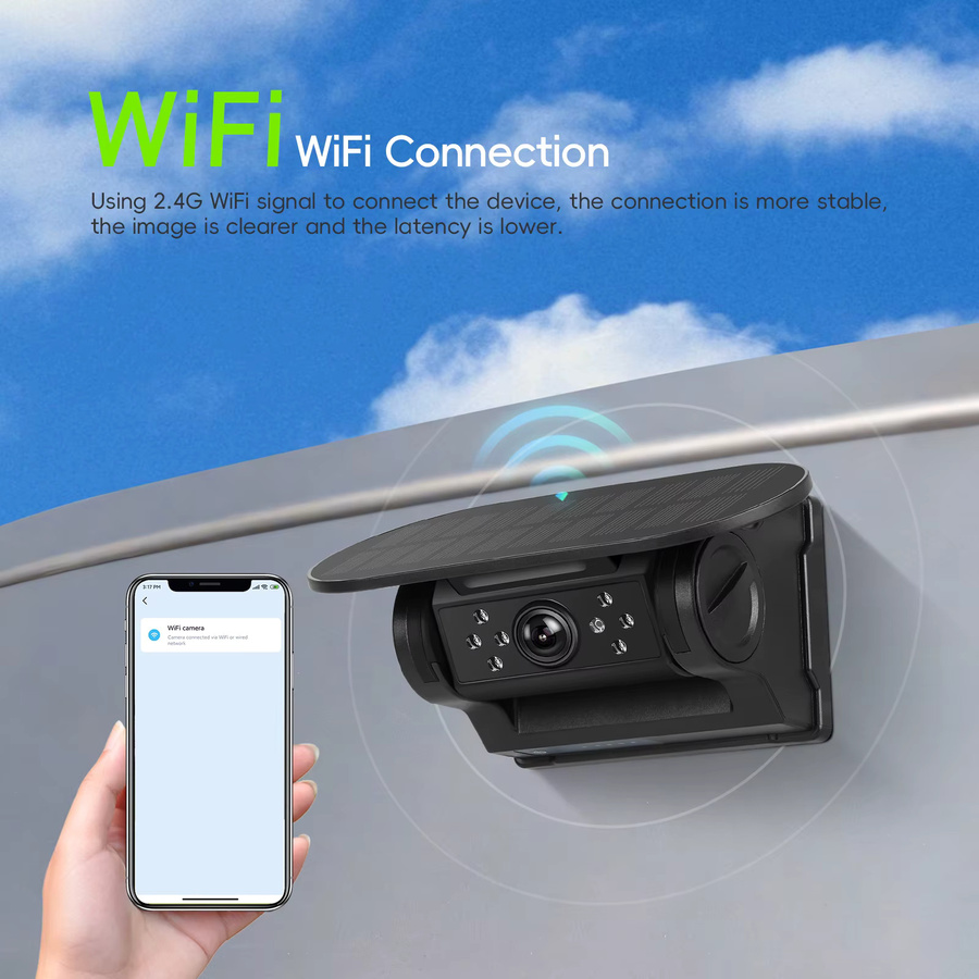 Podofo Kabellose Magnetische WLAN Auto Kamera mit Solarpanel, 720P HD Infrarot Nachtsicht, IP67 Wasserdicht, DVR für Vorder- und Rückansicht, Schwarz - Bild 3