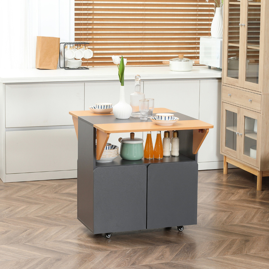 HOMCOM Klappbarer Platzspartisch für bis zu 4 Personen mit Rollen, Regaleinheit und Schrank mit Türen, Gelb und Grau, B/T/H: 70 x 83 x 75 cm - Bild 2