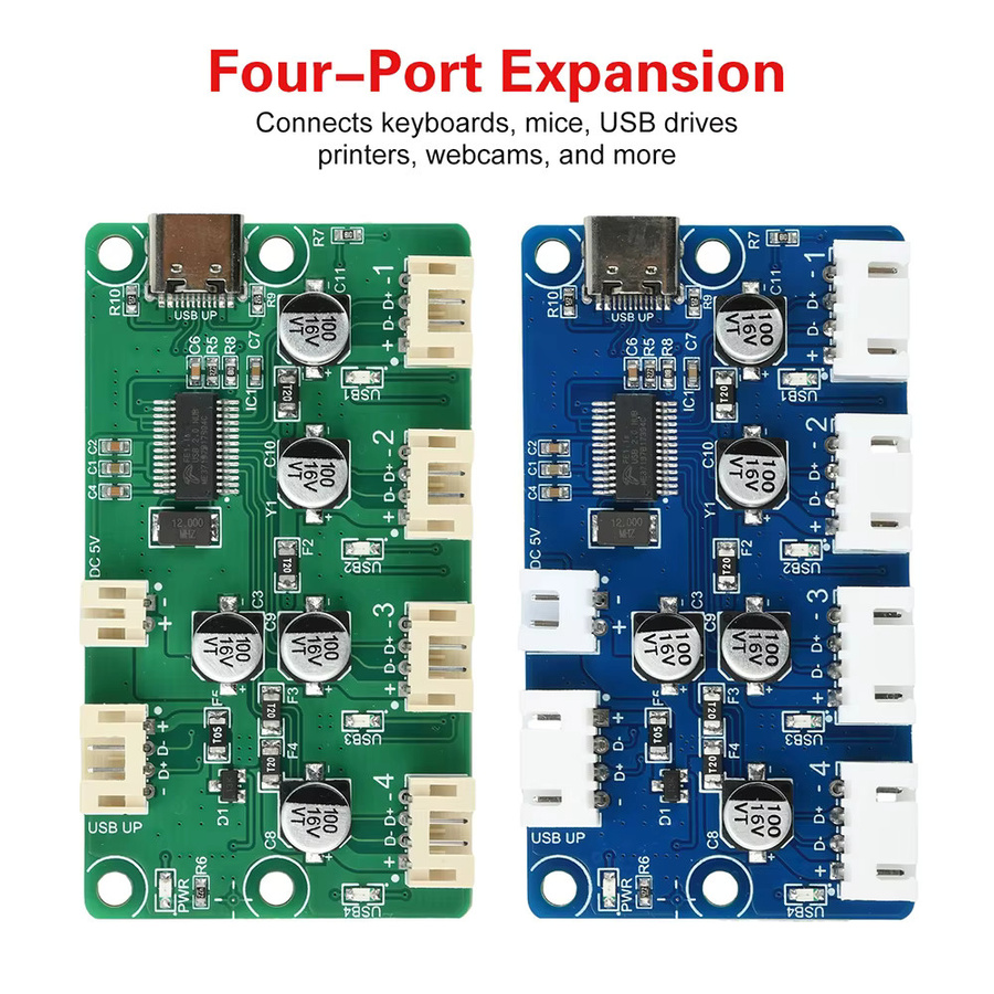 diymore USB-Splitter-Modul PH2.0 XH2.54MM 1 auf 4 Port USB 2.0 HUB-Schnittstelle mit unabhängiger Stromversorgung DC 5V in Grün - Bild 2