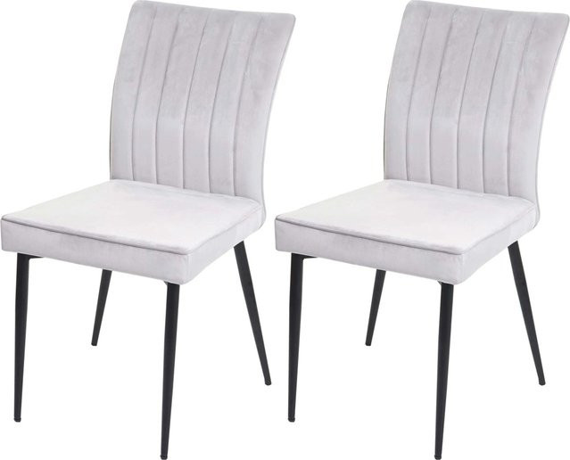 CHEFGASTRO Esszimmerstuhl 2er-Set aus Samt und Metall in Hellgrau, H x B x T: 88 x 50 x 64 cm, Sitzhöhe: 48 cm - Bild 1