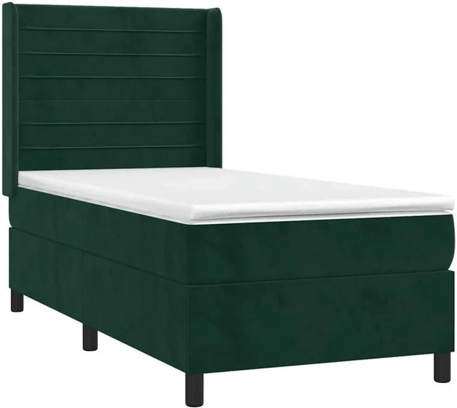 vidaXL Boxspringbett mit Matratze in Dunkelgrün aus Samt mit LED-Unterbettbeleuchtung und USB-Ladeanschluss, B/T: 90 x 200 cm - Bild 1