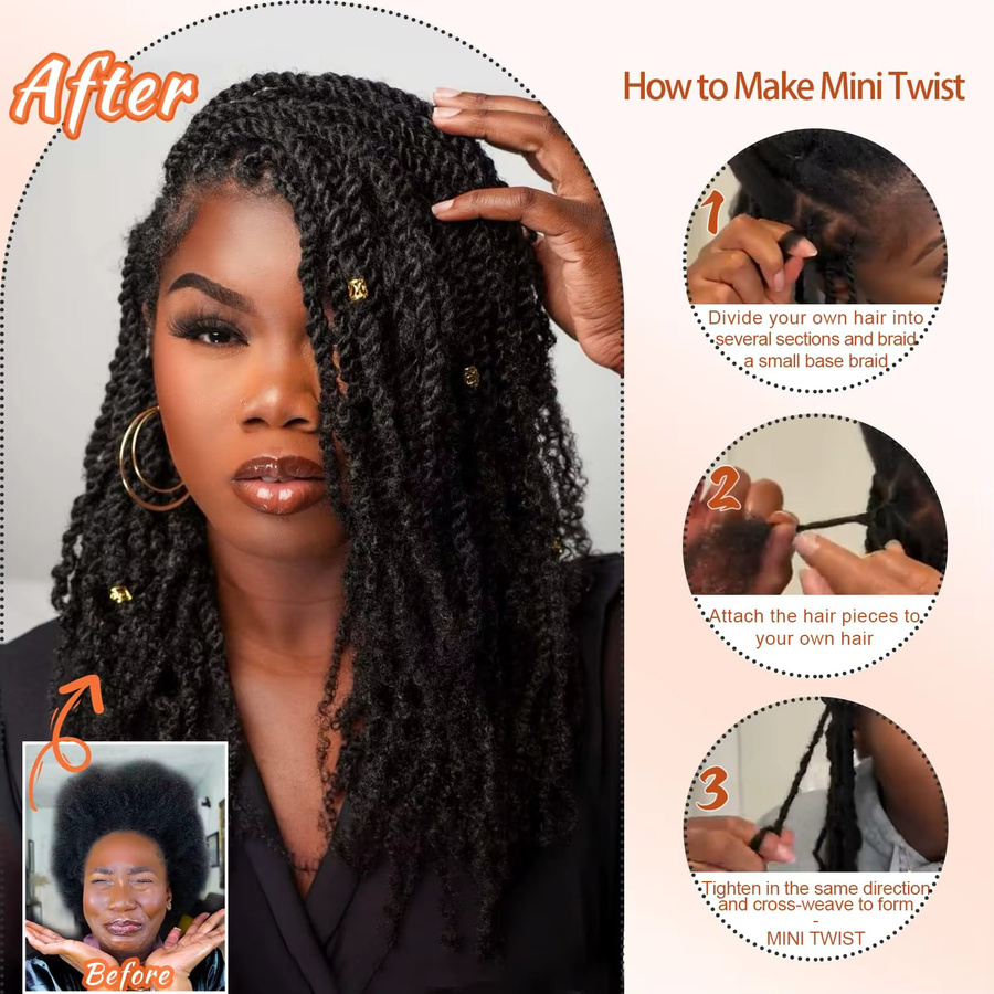MISHELL Afro Kinky Curly Echthaar-Extensions, 10-18 Zoll, Brasilianisches Remy-Haar, Unisex - Bild 5